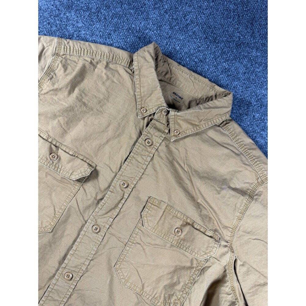 Brahma Men’s Short Sleeve Ripstop Utility Work Shirt Khaki Tan Size XL